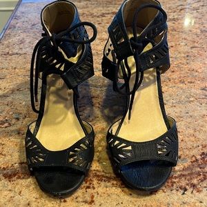 Woman’s black wedge shoes. By Laundry. 3 1/2 inches. Like new